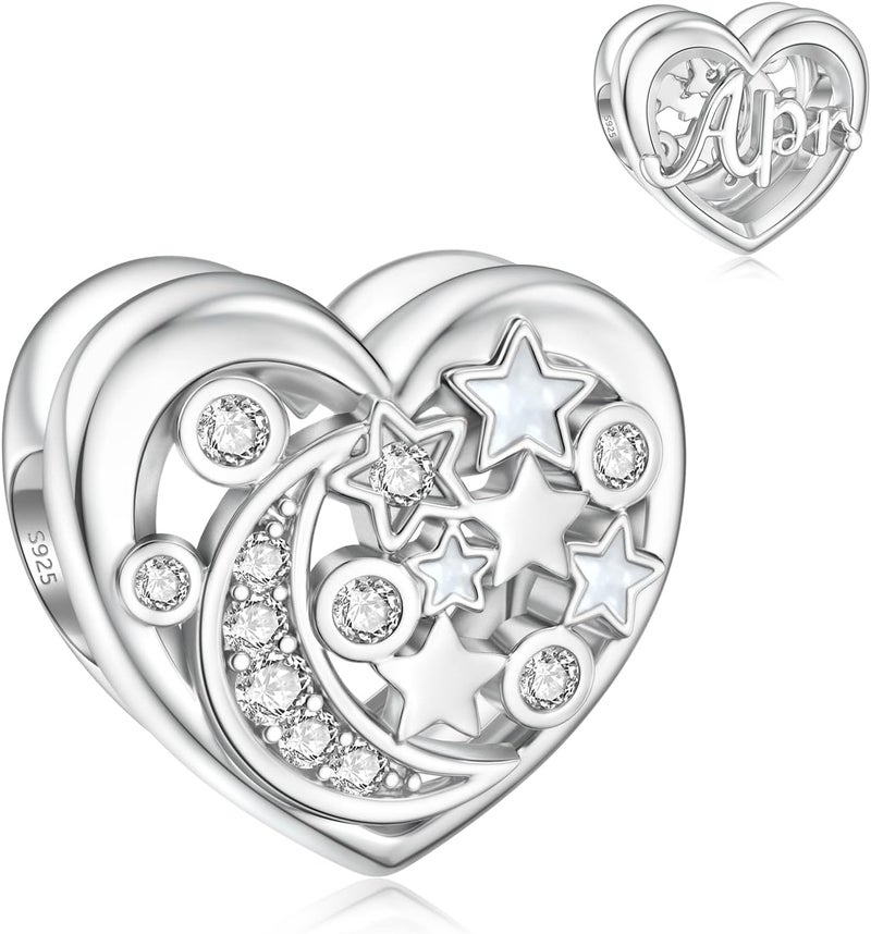 DALARAN Birthstone Charms for Charms Bracelet 925 Sterling Silver Heart Bead Happy Birthday Charms for Women - Image 1